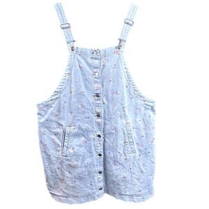 Pinafore Skirtalls Light Denim Delicate Flowers Oversized Adjustable Plus XXL